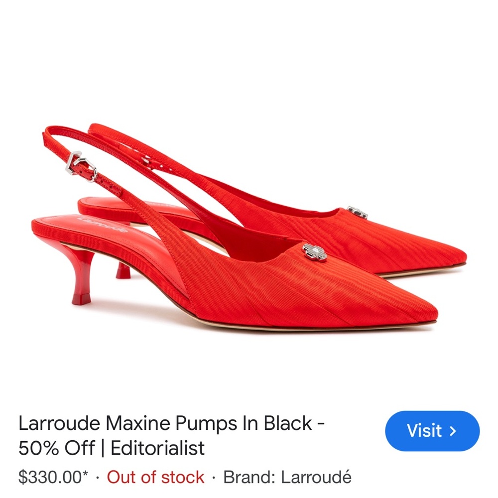 Larroude Red Pointed Slingback Heels with Crystal Detail - Picture 3 of 3